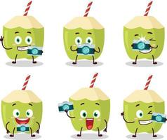 Photographer profession emoticon with green coconut cartoon character vector