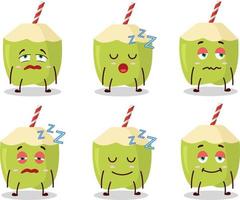 Cartoon character of green coconut with sleepy expression vector