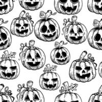 hand drawing pumpkin character in seamless pattern vector