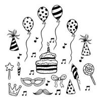 doodle birthday icons or elements collection on white background vector