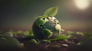 The Enchanting Beauty of a Green Glass Globe with Green Leaves Bathed in Morning Sunlight photo
