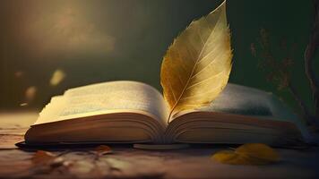 A Close-Up of Green Leaves on a Stack of Books. . photo