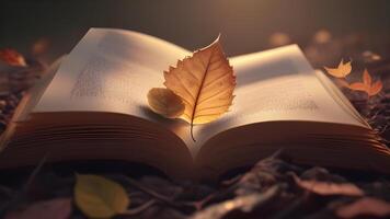 A Close-Up of Green Leaves on a Stack of Books. . photo