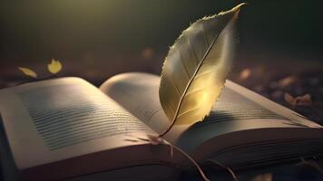 A Close-Up of Green Leaves on a Stack of Books. . photo