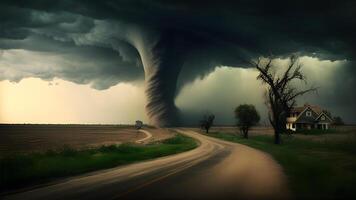 arrasando tornado tormenta nubes terminado el ciudad ilustración diseño. generativo ai. foto