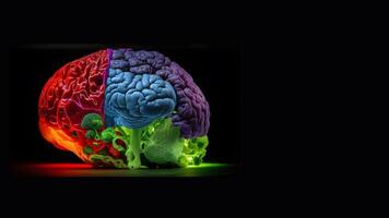 3d prestados ilustración de humano cerebro, generativo ai. foto