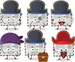 Cartoon character of envelope with various pirates emoticons vector