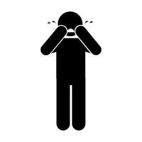 man crying icon over white background, silhouette style, vector illustration, stick figure pictogram