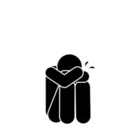 man crying icon over white background, silhouette style, vector illustration, stick figure pictogram