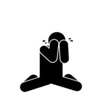 man crying icon over white background, silhouette style, vector illustration, stick figure pictogram