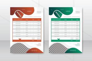 Modern minimal professional food restaurant business invoice design with multiple color variations. Creative invoice template and agreement vector