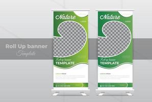 Modern Corporate Business Nature Lawn garden roll up banner template, abstract X-banner, Presentation, print-ready service green environment design vector