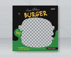 Delicious burger fast food restaurant for social media post template and web banner design vector