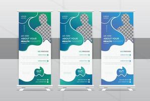 Modern medical rollup or X banner design template. Elegant healthcare rollup banner Vertical Flag creative concept design for print advertising, background, 3 color variation vector