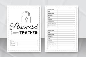 Password tracker and website information notebook KDP interior. Password tracker journal KDP interior. Website password tracker logbook interior template vector