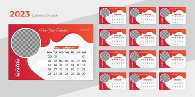 nuevo año 2023 corporativo negocio calendario diseño modelo con planificador diario el semana empieza en lunes conjunto de 12 meses paginas vector