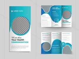 Medical health care services trifold brochure template, hospital company poster layout design vector