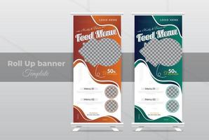 Creative food menu rollup banner template two-color, food design or corporate roll-up for Restaurant editable template illustration vector