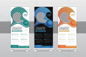 Modern rollup banner design with simple shapes for business marketing promotion, presentation, stand template design, 3 color variation banner, Creative layout, advertisement, pull up vector