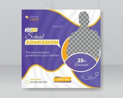 Back to school admissions social media post design promotion services square web banner for business marketing flyer poster layout template vector