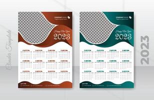 conjunto de 2023, 2024 pared calendario modelo con corporativo diseño con semana comienzo lunes. Listo a impresión modelo con fotos marcador de posición vector