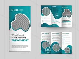 Medical products trifold brochure template for promotion hospital layout design vector