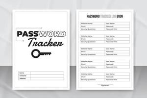 Password tracker logbook for KDP interior journal. Website security information log book. Website information and password tracker journal vector