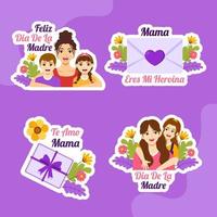 Feliz Dia De La Madre Label Flat Cartoon Hand Drawn Templates Background Illustration vector