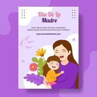 Feliz Dia De La Madre Vertical Poster Flat Cartoon Hand Drawn Templates Background Illustration vector