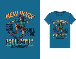 camiseta diseño muestras con ilustración de un niña en un patineta. vector