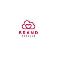 Cloud and Heart Symbol in Simple Outline Logo Design. Cloud and Heart Symbol in One Continuous Line. vector