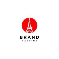 Minimalist Abstract Silhouette Tower in a Red Circle. Tokyo Tower Logo Template in Abstract and Minimalist Line Art Designs. vector