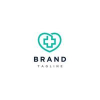 Heart Symbol And Plus Icon In One Line Logo Design. Logo Template About Health Symbolized With Plus Icon Inside The Heart Symbol. vector