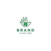 Clover Leaf and Hands Logo Design in Simple Lines. Clover Leaf Icon Inside Hand Icon Design. vector