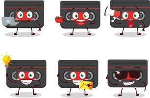 Retro cassette cartoon character with various types of business emoticons vector