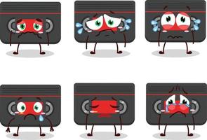 Retro cassette cartoon character with sad expression vector