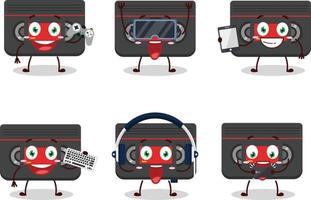 Retro cassette cartoon character are playing games with various cute emoticons vector