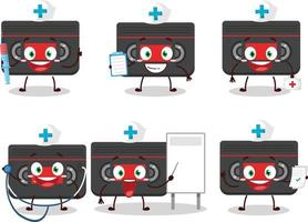 médico profesión emoticon con retro casete dibujos animados personaje vector