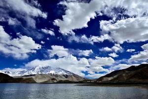 Overlooking the 7,500-meter-high Muztagh Tower from Pamirs Karakul Lake photo