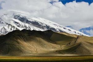 Overlooking the 7,500-meter-high Muztagh Tower from Pamirs Karakul Lake photo