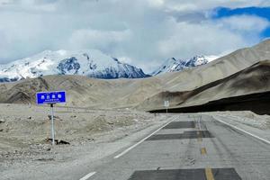 Overlooking the 7,500-meter-high Muztagh Tower from Pamirs Karakul Lake photo