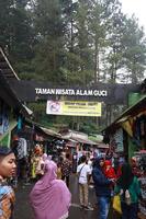 Tegal, January 2023. Photo of a seller on the side of the Guci tourist road. for souvenirs with various kinds of food being sold, such as fruits, sweets, etc.