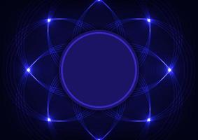 Abstract blue neon flower technology light line circle center background vector