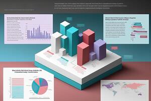Big data analytics report. Infographic with graph and chart on abstract background. Distribution of data by business categories. Created with Generative AI photo