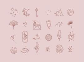 Symbols in modern minimalist style drawing on rose beige color background vector