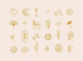 Symbols in modern minimal style drawing on beige background. vector