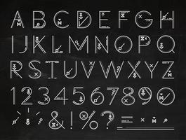 Font of flat lines the entire alphabet stylized drawing with chalk vector