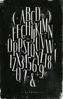 Alphabet set gothic font in vintage style drawing with chalk on chalkboard background vector