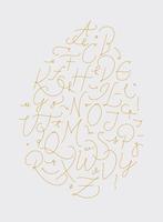 Alphabet in calligraphic pen line style drawing with gold color on white background vector