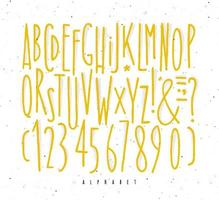 Alphabet set straight lines font in vintage style drawing with yellow lines on white background vector
